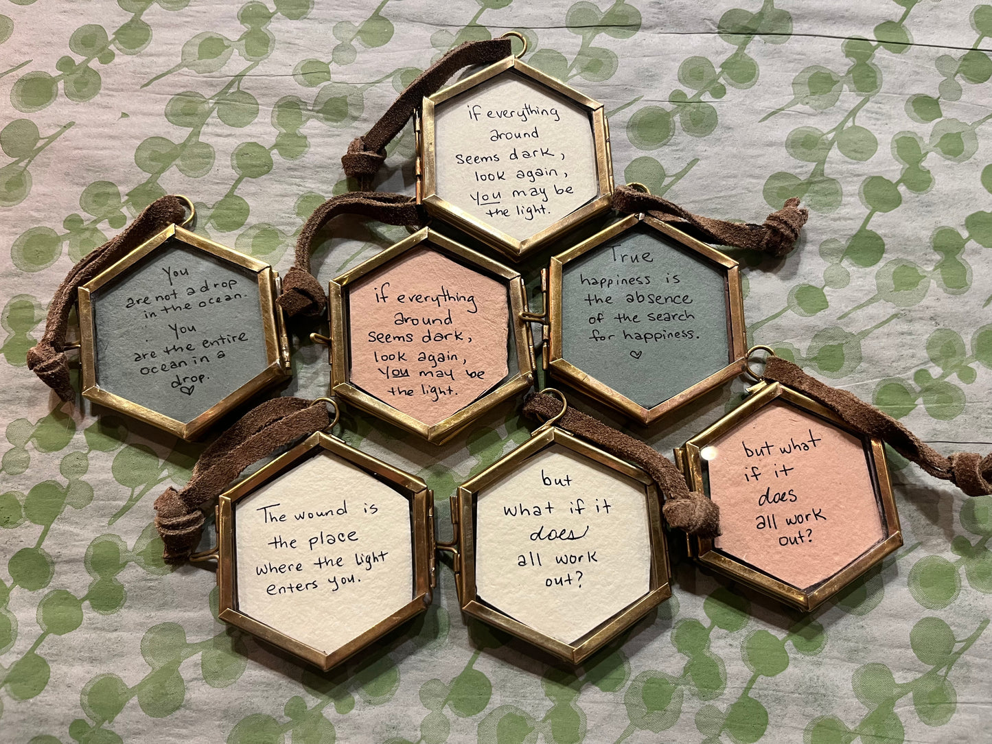 Hexagon Framed Handwritten Quote 2”x2”