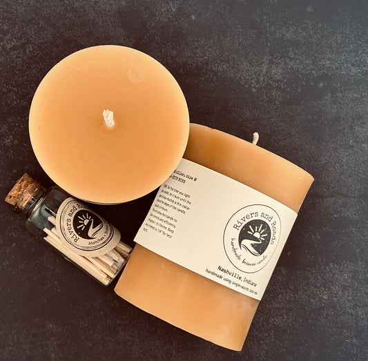 Pure Beeswax Pillar Candle | 3" x 4" | Hand-Poured | 100+ Hour Burn