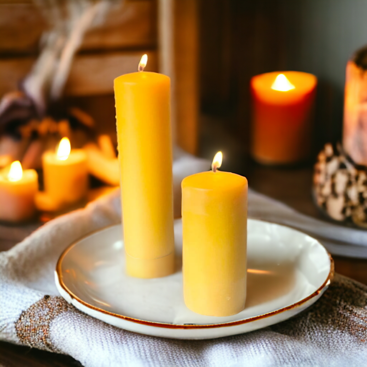 2" Beeswax Pillar Candle Sets | Hand-Poured | 100% Pure Beeswax | 40–60 Hour Burn