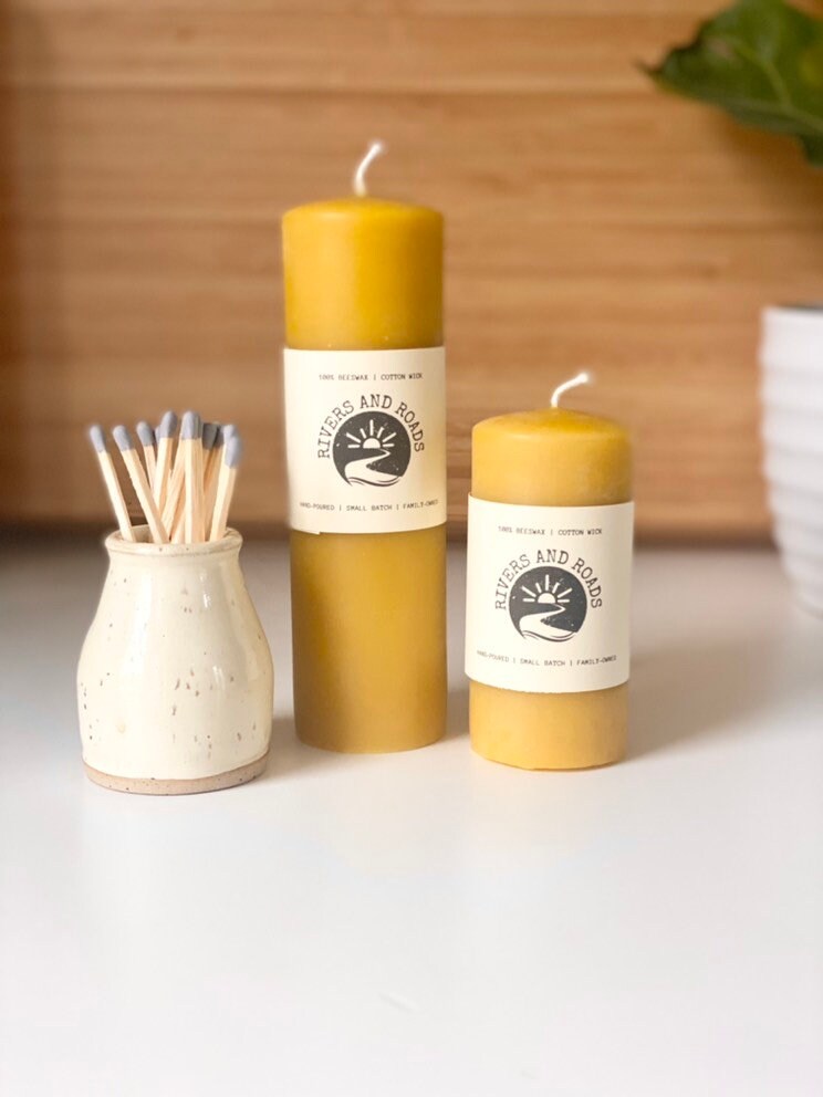 2" Beeswax Pillar Candle Sets | Hand-Poured | 100% Pure Beeswax | 40–60 Hour Burn
